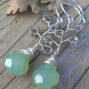 Vine Collection - Labradorite & Green Chalcedony Earrings