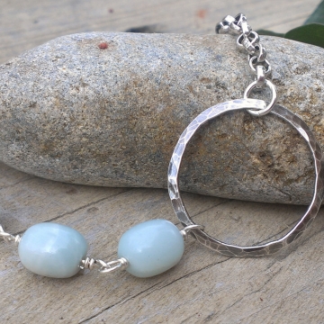 Amazonite Link on Heavy Chain with Hammered Circle