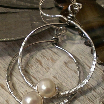 Circle of Life - Pearl & Sterling Wrapped Earrings