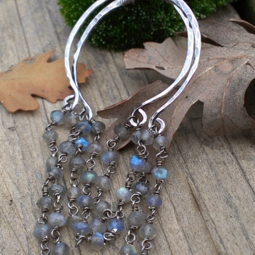 Labradorite Link on Sterling Open Loop Frame Earring