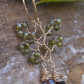 Vine Collection - Cubic Zirconia & Garnet Earrings in 14K Gold Fill