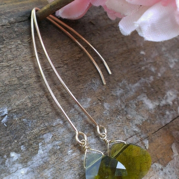 Swarovski Briolette on Long, Handforged "V" Hook Earwires - 14K Gold Filled