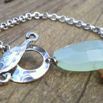 Chalcedony Nugget on Heavy Chain with Hammered Toggle Clasp