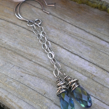 Swarovski Briolette on Chain with Wonky Wrap Detail - Erinite & Other Colors