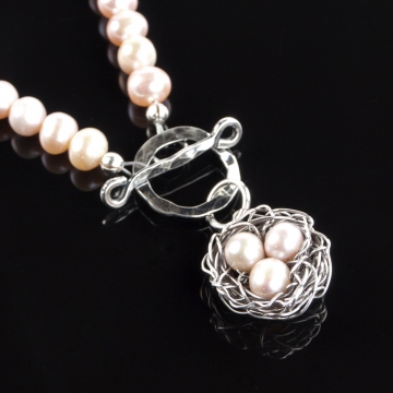 Pink Pearl Toggle Necklace with Nest Pendant