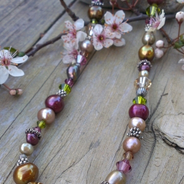 Autumn Shades - Single Strand Necklace in Pearls, Crystals & Sterling