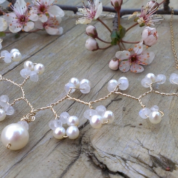 Vine Collection - Moonstone & Pearl Necklace on 14K Gold Fill
