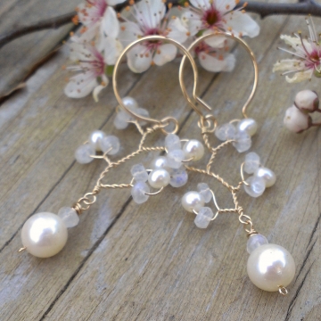 Vine Collection - Pearl & Moonstone Earrings in 14K Gold Fill