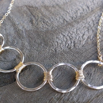 Loop-de-Loop Wrapped Five Circle Hammered Sterling Necklace