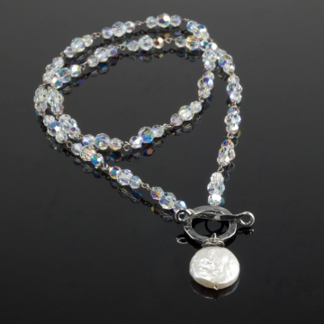 Swarovski Link Necklace with Coin Pearl Pendant