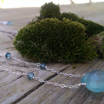 London Blue Topaz on Chain with Blue Chalcedony Pendant