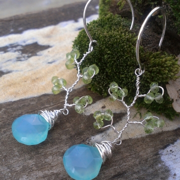 Vine Collection - Peridot & Blue-Green Chalcedony Earrings