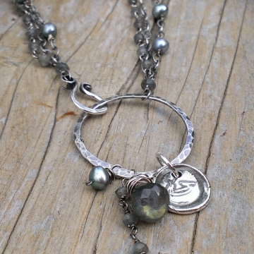 Multi-Strand Link Necklace with Gemstone, Pearl & Insignia Charms