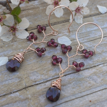 Vine Collection -Garnet & Rose Gold Filled Earrings