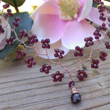 Vine Collection -  Garnet Necklace in 14K Rose Gold Fill