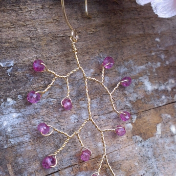 Vine Collection Fan-Style Earrings - Faceted Pink Tourmaline Gemstones in 14K Gold Fill
