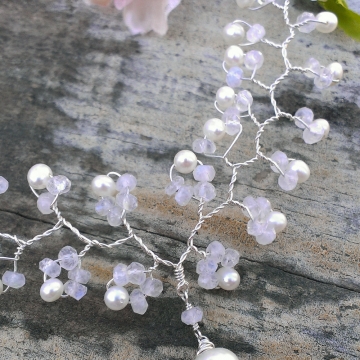 Vine Collection - Moonstone & Pearl Necklace on Sterling Silver Wire