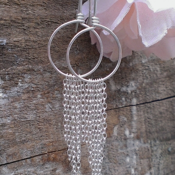 Hoop Earring with Sterling Silver Chain Fringe