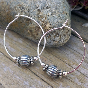 Handforged Sterling Hoop with Sterling Bead Accents - Medium