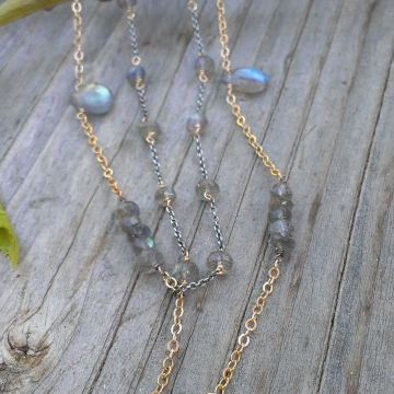 Labradorite Gemstone Necklace / Double Strand - Mixed Metal (sterling & 14KGF) with Labradorite Briolettes, Rondelles