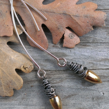Sterling Gold Earrings - 18k Plated Brass Plumb Bob Drop with Oxidized Sterling Wonky Wrap