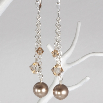 Triple Drop Charm Earring on Chain - Sterling Silver