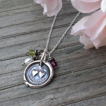 Celebrity Gifting - Mother's Day, 2014 / "For Ever" Antique Insignia (.999 Silver) on Dainty Chain with Birthstones